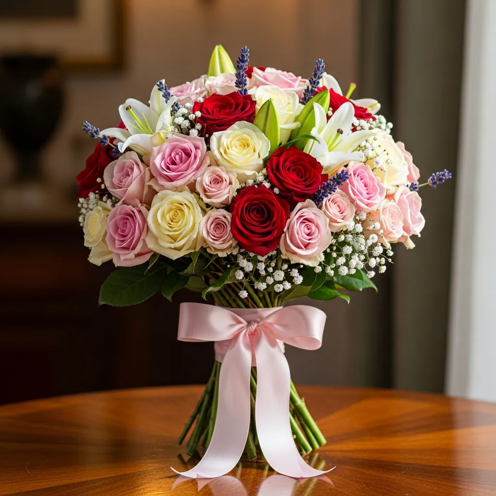 Elegant rose bouquet with mixed flowers